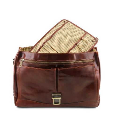 Mantova - Leather multi compartment TL SMART briefcase with flap